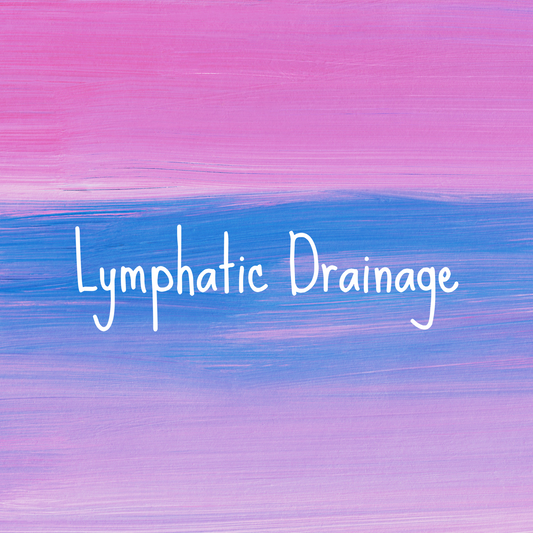 Text 'Lymphatic Drainage' on a pink and blue gradient background
