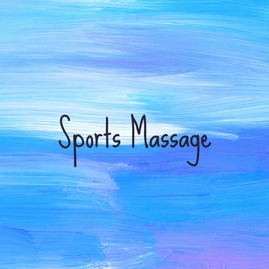 Text 'Sports Massage' on a blue and purple abstract background