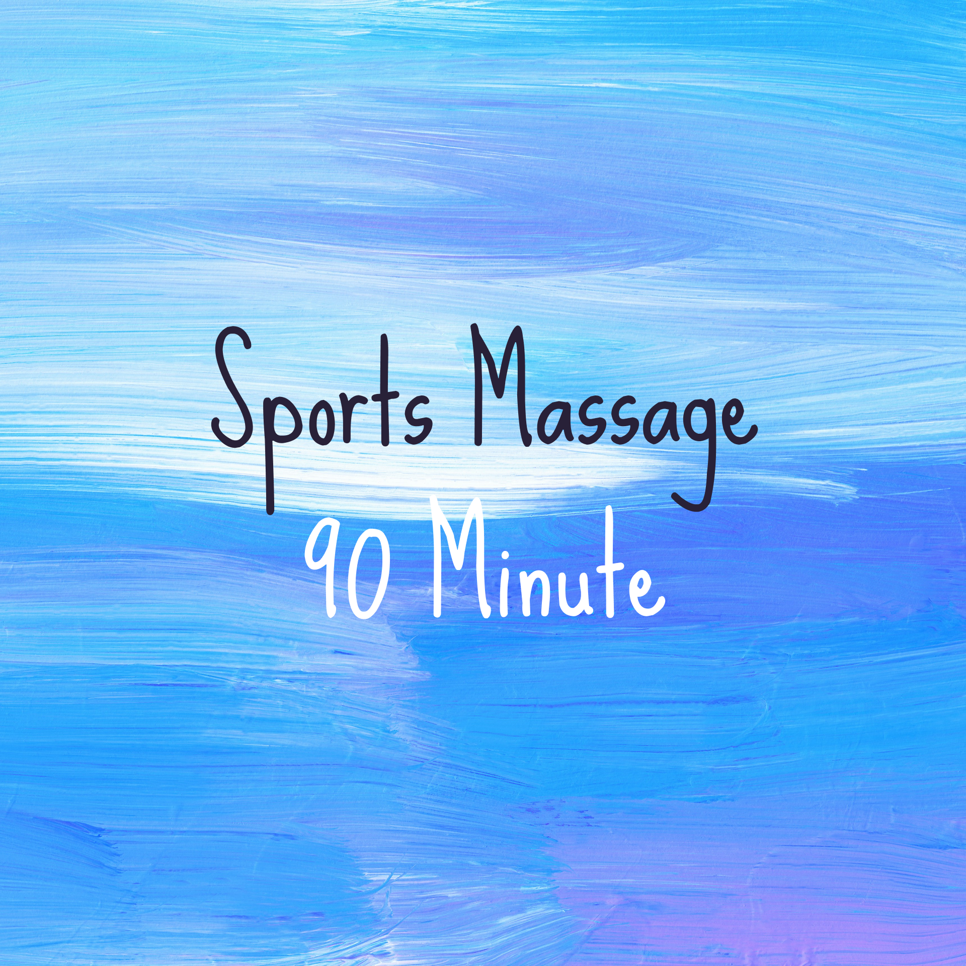 Text 'Sports Massage 90 Minute' on a blue abstract background