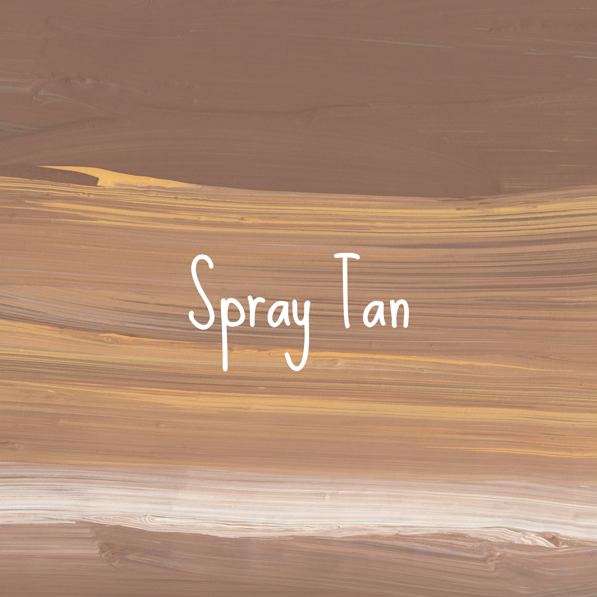 Text 'Spray Tan' on a brown and beige swatch background