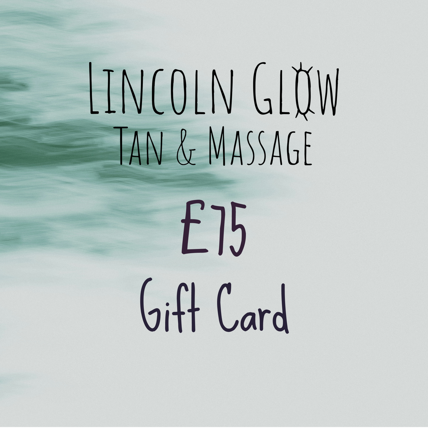 Lincoln Glow Tan & Massage gift card with text on a light background