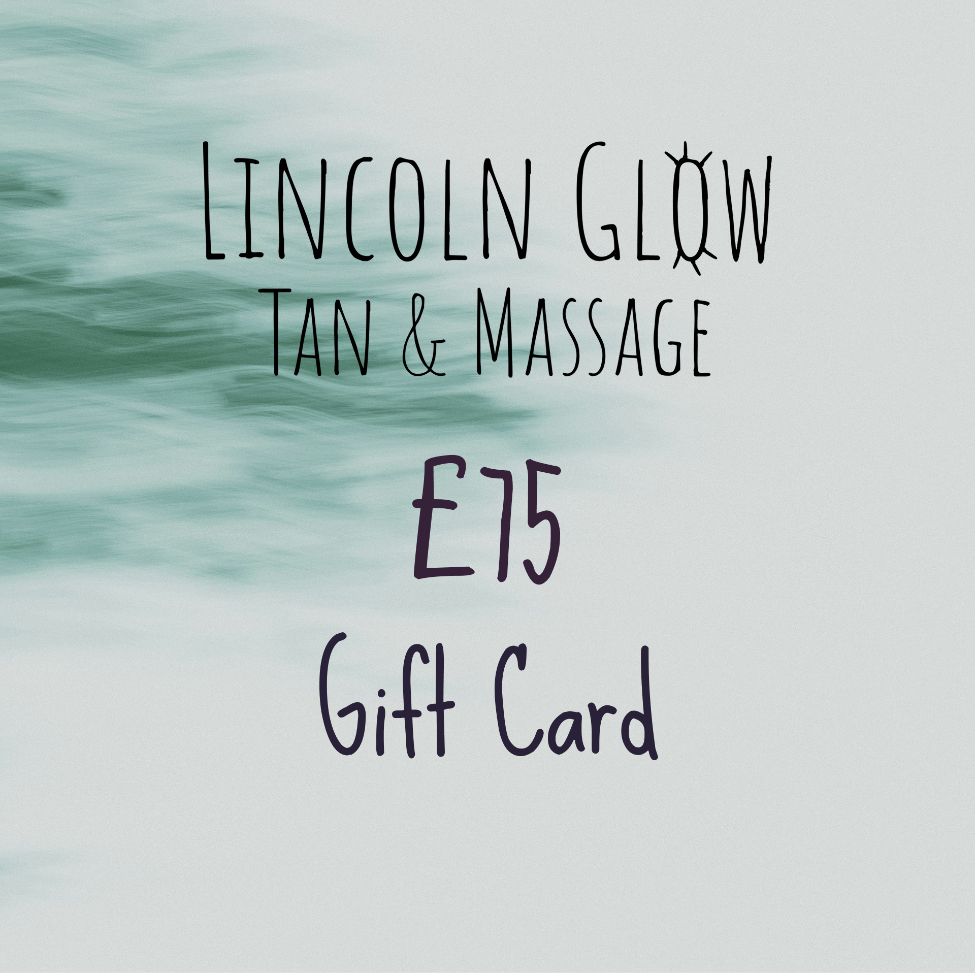 Lincoln Glow Tan & Massage gift card with text on a light background