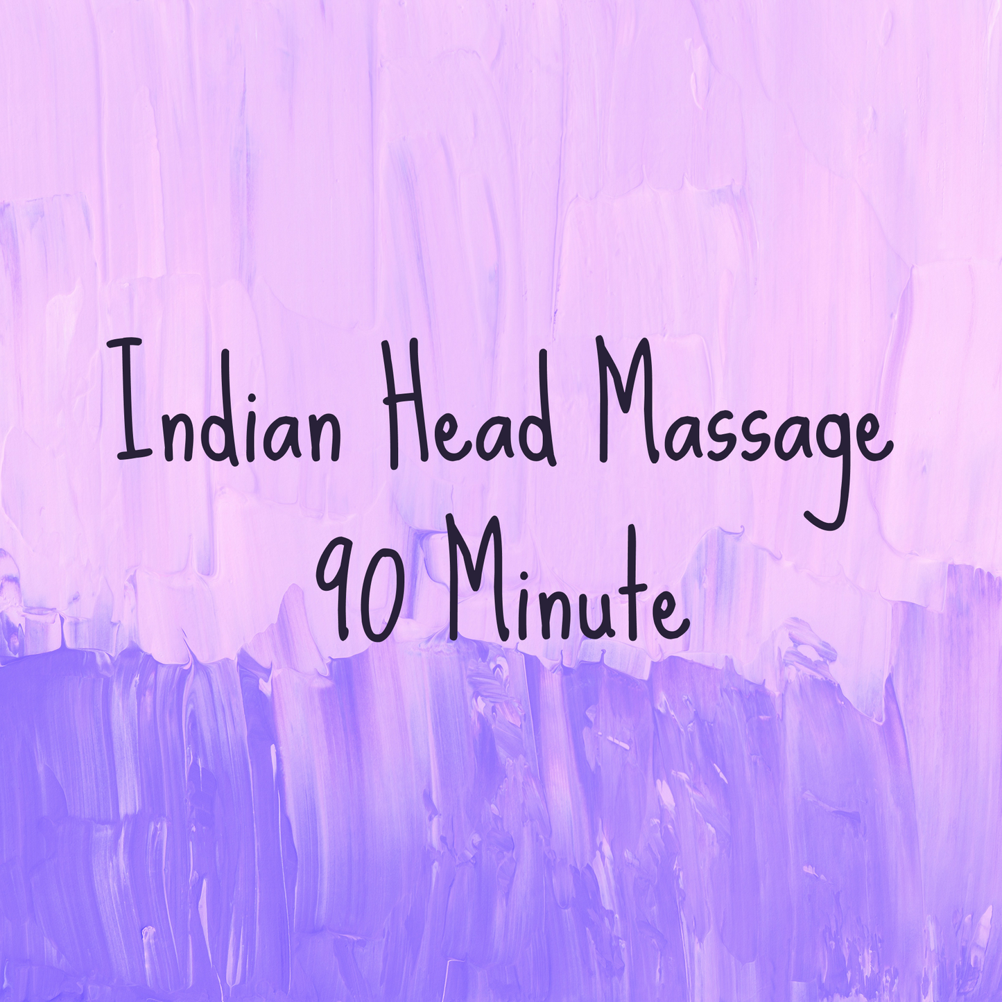 Text 'Indian Head Massage 90 Minute' on a purple abstract background