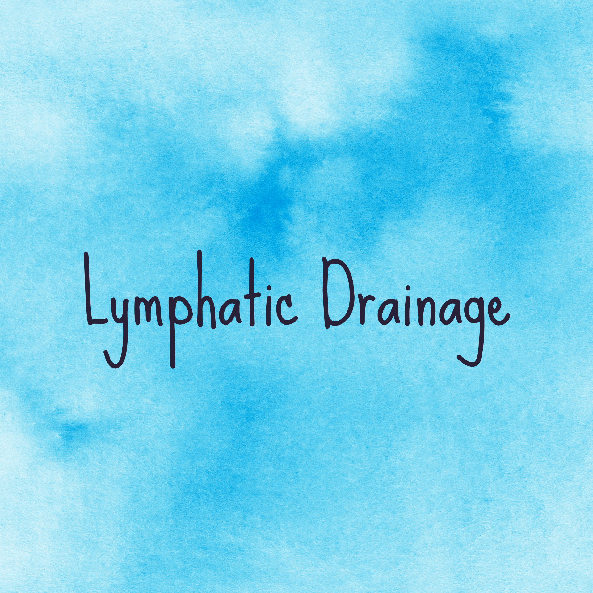 Text 'Lymphatic Drainage' on a blue watercolor background