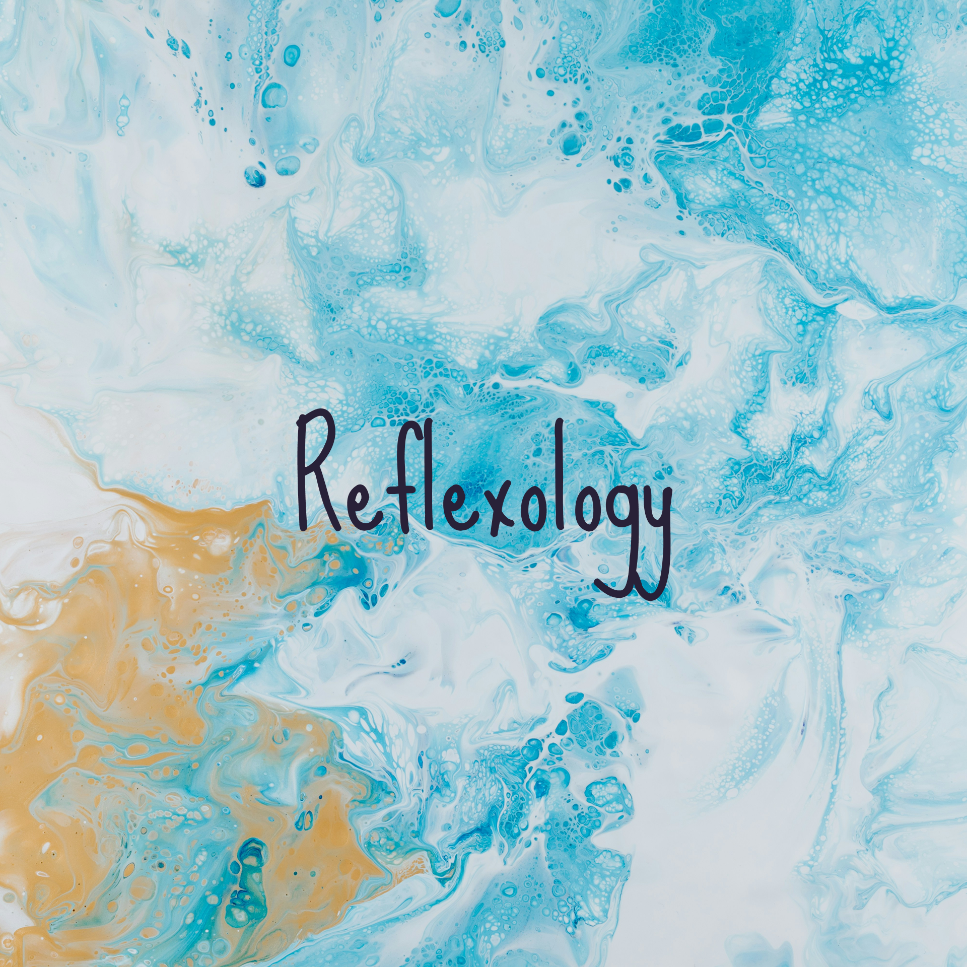 Abstract art with 'Reflexology' text on a blue and orange background